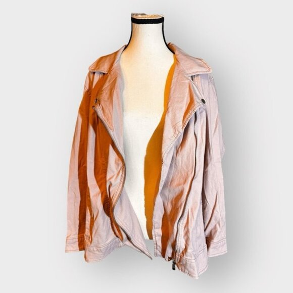Women’s Old Navy 1X Abalone Pink Twill Canvas Moto Zip Jacket 14 16 - Picture 2 of 10